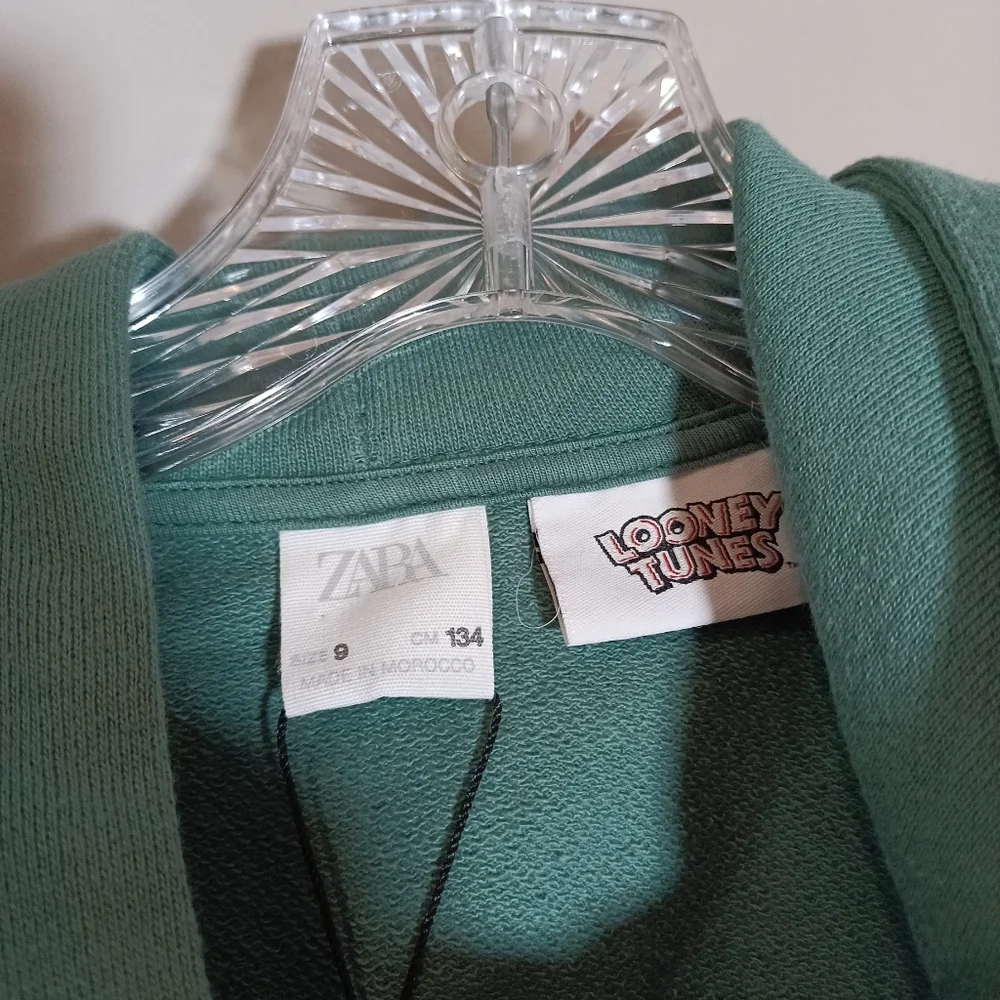 Zara X WB Looney Tunes Bugs Bunny Hoodie Dress in Green Girls Size 8/9 New